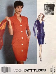 2896 Vogue Attitudes 1992 Tom Linda Platt Shorter Taper Short - Long Sleeve  Button Dress Pattern 6-10 Uncut